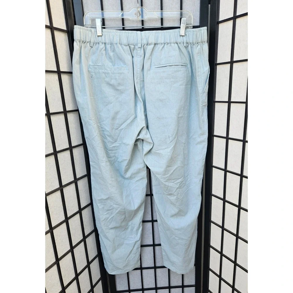 COOFANDY Men's Linen Blend Drawstring Casual Beach Pants Light Blue Size Large